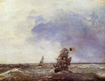 Johan Barthold Jongkind Schiffe auf Meer Schiff Seestück Ölgemälde
